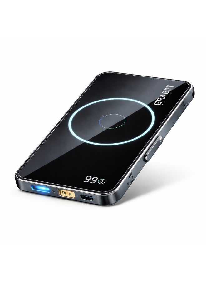 GRABIT GMAG-50 5000mAh Magnetic Power Bank (Black) with Digital Display, Type-C Fast Charging, Aluminium Alloy + Glass Body - Image 1